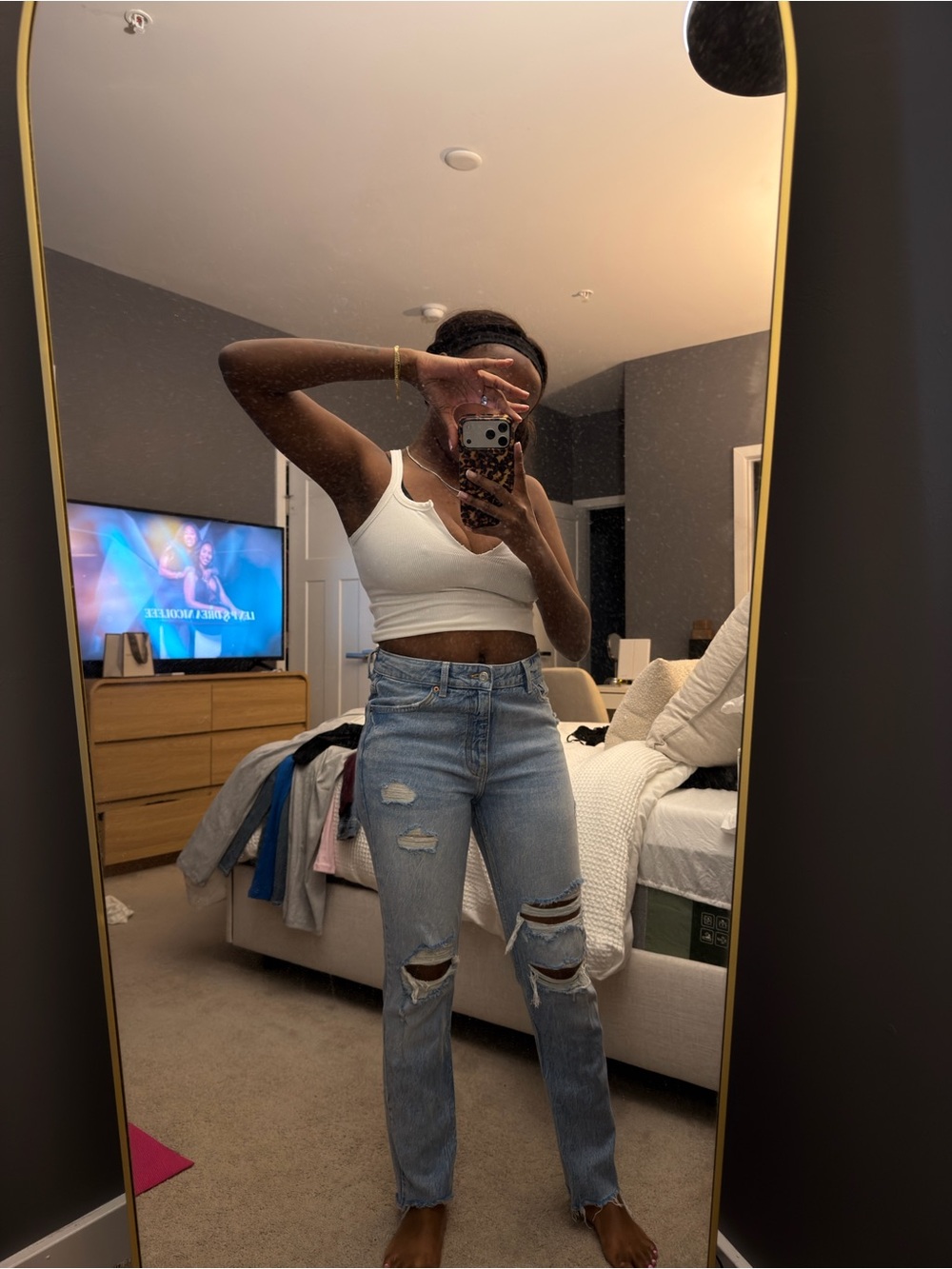 Bershka Light Blue Distressed Boyfriend Jeans